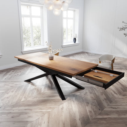 Solid Oak Extendable Dining Table with Spider Steel Base CLAR 096