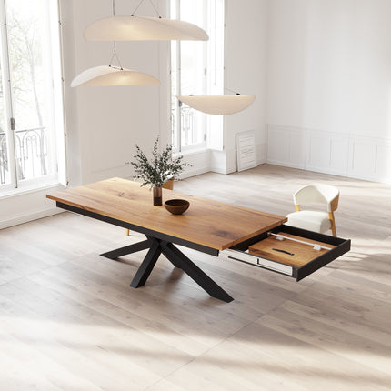 Solid Oak Extendable Dining Table with Star Steel Base CLAR 080