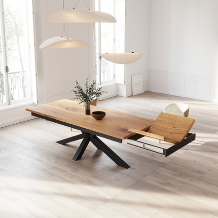 Solid Oak Extendable Dining Table with Star Steel Base CLAR 080