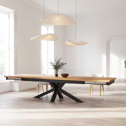 Solid Oak Extendable Dining Table with Star Steel Base CLAR 080