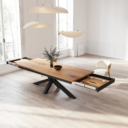Solid Oak Extendable Dining Table with Star Steel Base CLAR 080