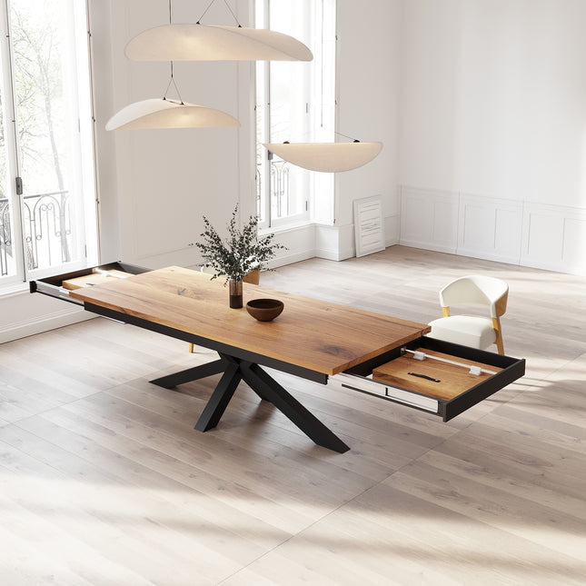 Solid Oak Extendable Dining Table with Star Steel Base CLAR 080
