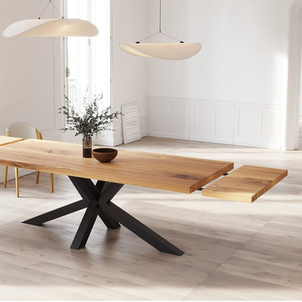 Solid Oak Extendable Dining Table with Star Steel Base CLAR 092