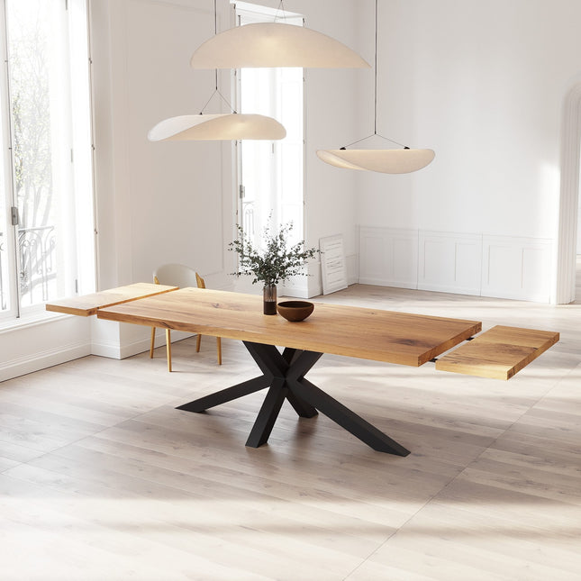 Solid Oak Extendable Dining Table with Star Steel Base CLAR 092