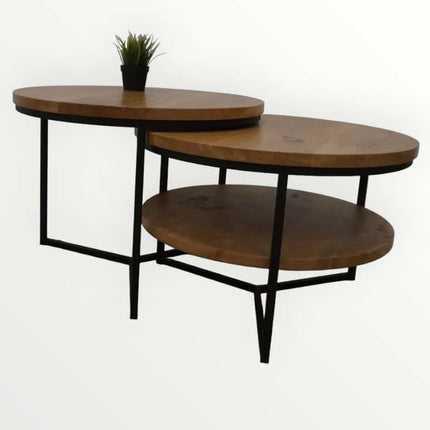 Round duo oak coffee tables with a shelf Julia