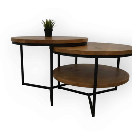 Round duo oak coffee tables with a shelf Julia