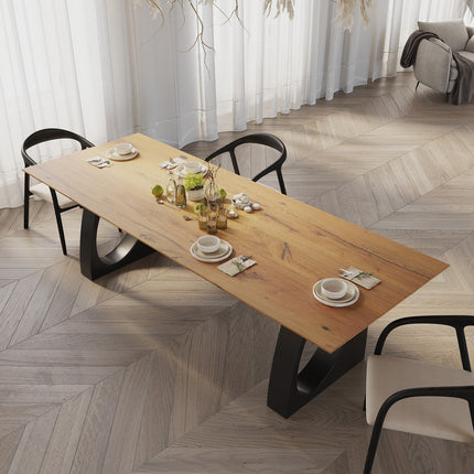 Solid Oak Dining Table with Round Metal Base – DURABLE HARDWOOD CLAR 0122