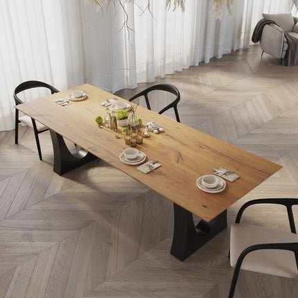 Solid Oak Dining Table with U Shape Metal Base – DURABLE HARDWOOD CLAR 0118