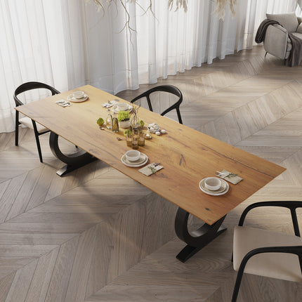 Solid Oak Dining Table with round metal base – DURABLE HARDWOOD CLAR 0124