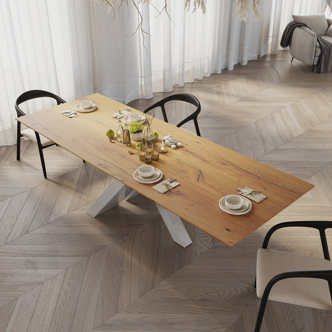 Oak Modern Dining Table with metal base 050