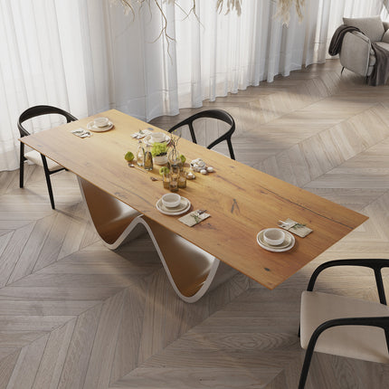 Oak Modern Dining Table 069 with a Stainless Steel Base