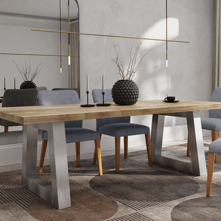 Solid Oak Dining Table Chunky Steel Legs CLAR 015