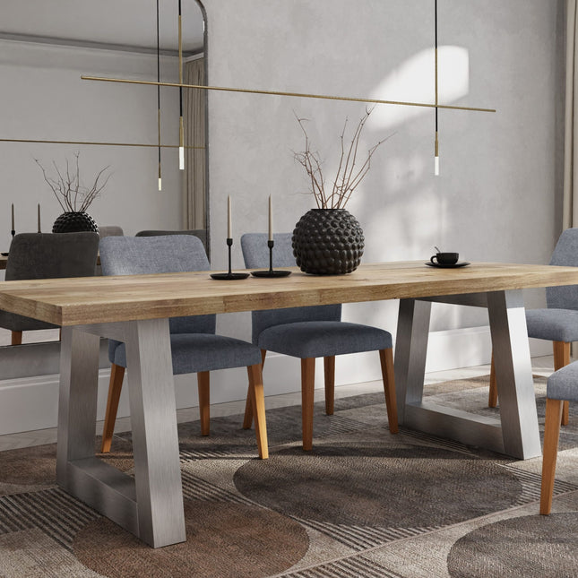 Solid Oak Dining Table Chunky Steel Legs CLAR 015