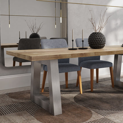 Solid Oak Dining Table Chunky Steel Legs CLAR 015