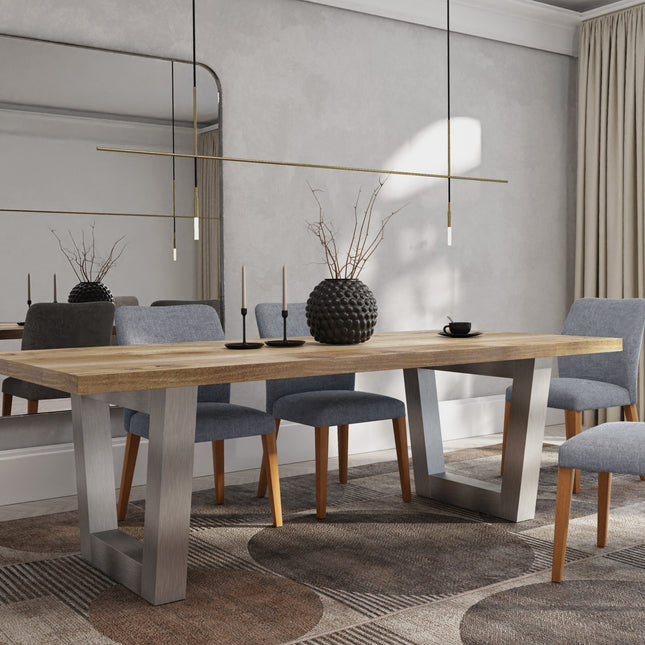 Solid Oak Dining Table Chunky Steel Legs CLAR 016