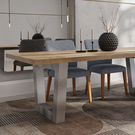 Solid Oak Dining Table Chunky Steel Legs CLAR 016