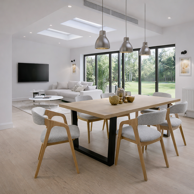 Solid Oak Dining Table Steel Leg 034