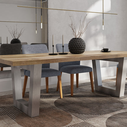 Solid Oak Dining Table Chunky Steel Legs CLAR 016