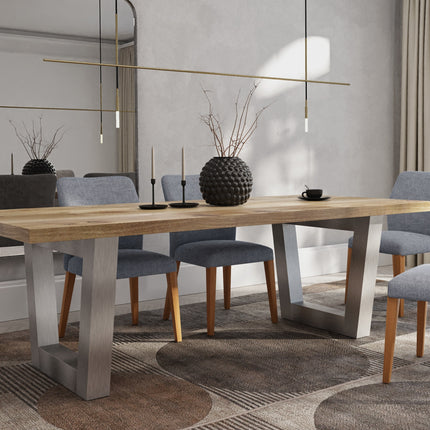 Solid Oak Dining Table Chunky Steel Legs CLAR 016