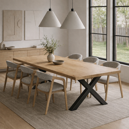 Somerby Solid Oak Dining Table Chunky Steel Legs