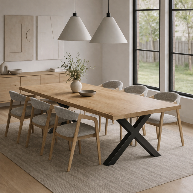 Solid Oak Dining Table XF Steel Legs 077