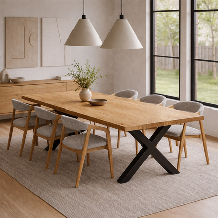 Somerby Solid Oak Dining Table Chunky Steel Legs