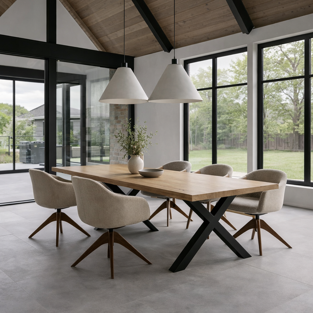 Somerby Solid Oak Dining Table Chunky Steel Leg