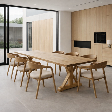 Tothill Solid Oak Dining Table Straight Edge with Wooden Farmhouse Legs 220cm x 90cm (8 seater)