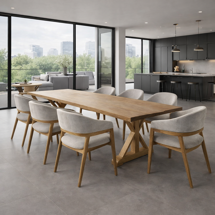 Tothill Solid Oak Dining Table Straight Edge with Wooden Farmhouse Legs 220cm x 90cm (8 seater)