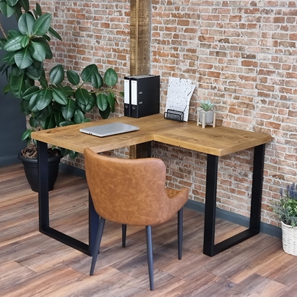 L-Shape Desk with Industrial Legs and Rustic Wood