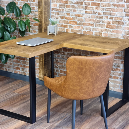 L-Shape Desk with Industrial Legs and Rustic Wood