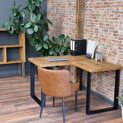 L-Shape Desk with Industrial Legs and Rustic Wood