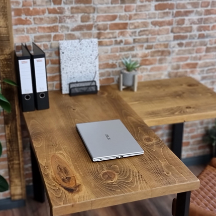 L-Shape Desk with Industrial Legs and Rustic Wood