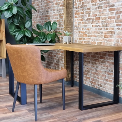 L-Shape Desk with Industrial Legs and Rustic Wood