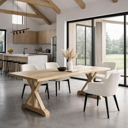 Tothill Solid Oak Dining Table Straight Edge with Wooden Farmhouse Legs 220cm x 90cm (8 seater)