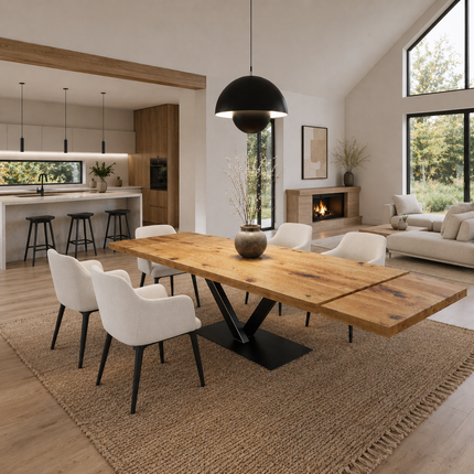Brigg Dining Table Straight Edge Extendable 2 Sides  V Steel Base