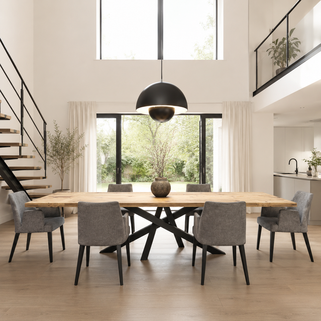 Brigg Straight Edge Rustic Dining Table Steel Crossover Base