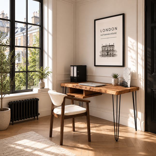 Firsby Live Edge Desk with Shelf Industrial Metal Legs 40mm Thick Rustic Wood