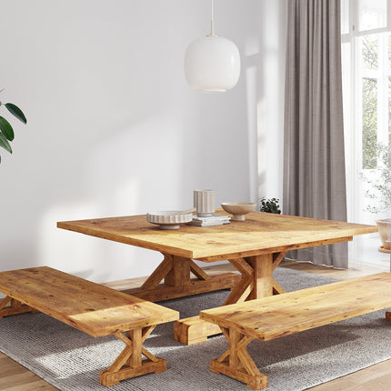 Square Rustic Dining Table Ambassador Farmhouse Wooden Legs