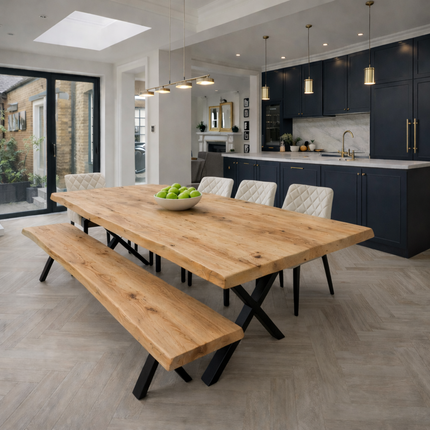 Firsby Live Edge Solid Oak Dining Table Standard Steel Leg