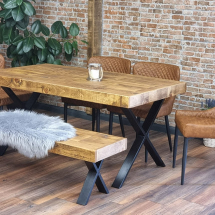 Dining Table Industrial Boston Dine Table X Frame Steel Legs Industrial Rustic Wood – Handmade Kitchen Table