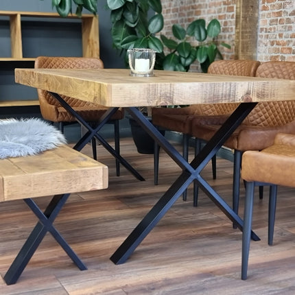 Dining Table Industrial Boston Dine Table X Frame Steel Legs Industrial Rustic Wood – Handmade Kitchen Table