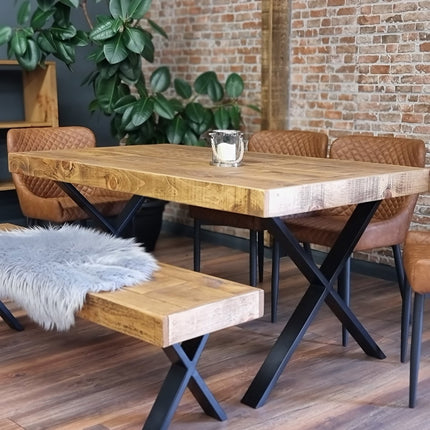 Dining Table Industrial Boston Dine Table X Frame Steel Legs Industrial Rustic Wood – Handmade Kitchen Table