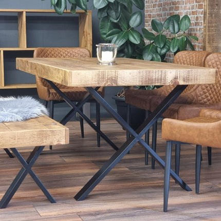 Dining Table Industrial Boston Dine Table X Frame Steel Legs Industrial Rustic Wood – Handmade Kitchen Table