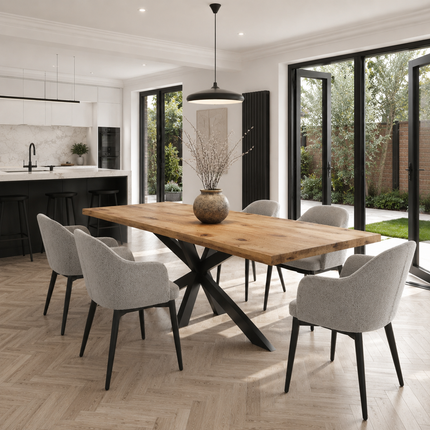Brigg Straight Edge  Dining Table Rustic Solid Wood  Star Steel Base