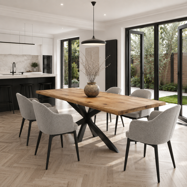 Brigg Straight Edge  Dining Table Rustic Solid Wood  Star Steel Base