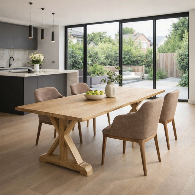 Tothill Solid Oak Dining Table with Wooden Farmhouse Legs