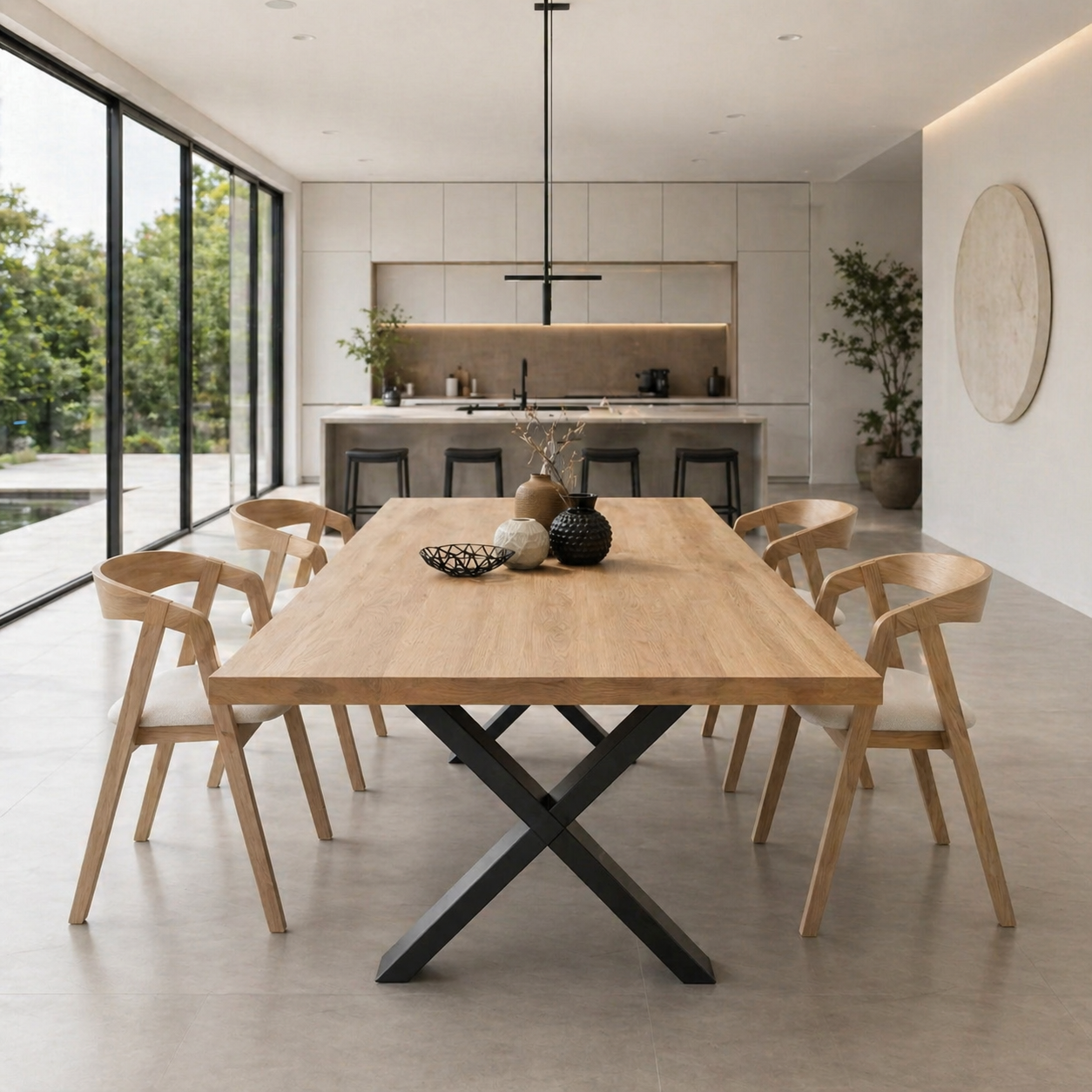 Bryton Solid Oak Dining Table XF Steel Legs – Clar Furniture UK