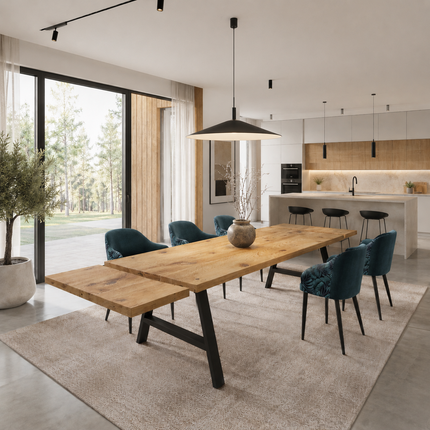 Brigg Dining Table Straight Edge Extendable 2 Sides Dining Table Kitchen Industrial Rustic Wood, AF Steel Legs