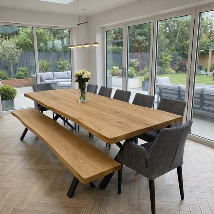 Firsby Live Edge Solid Oak Dining Table Steel Leg